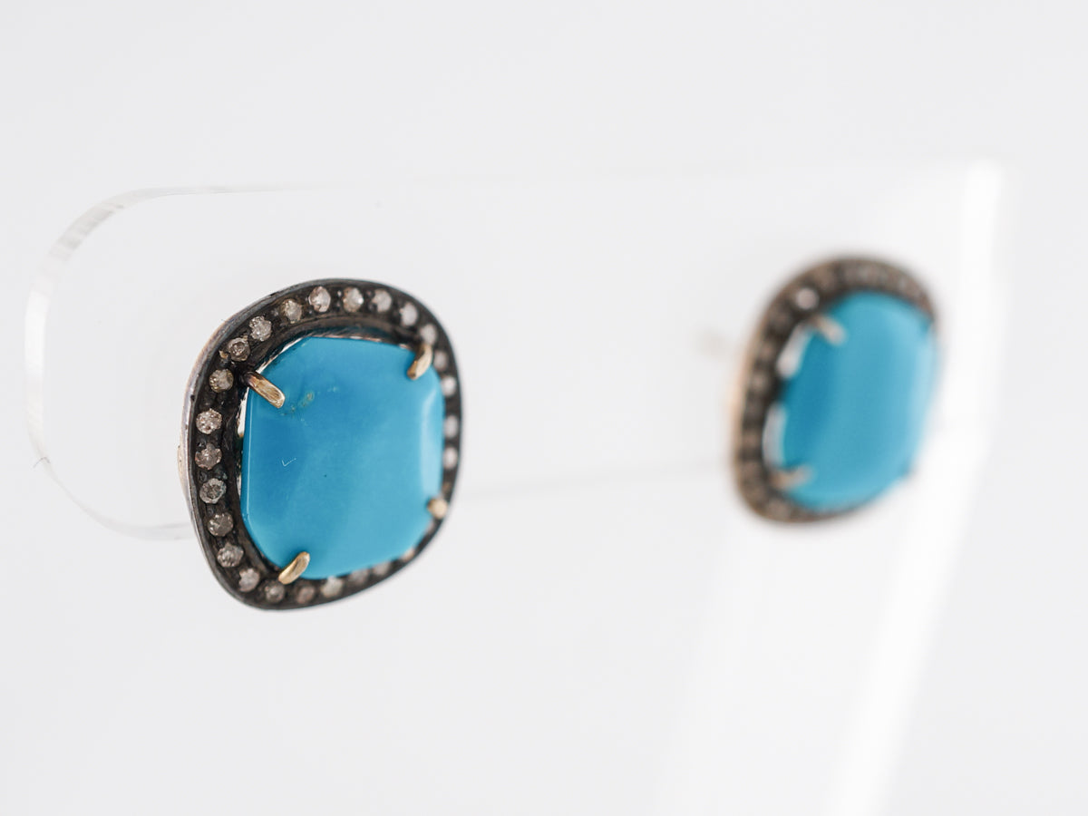 Turquoise & Diamond Earrings in Gold & Sterling Silver