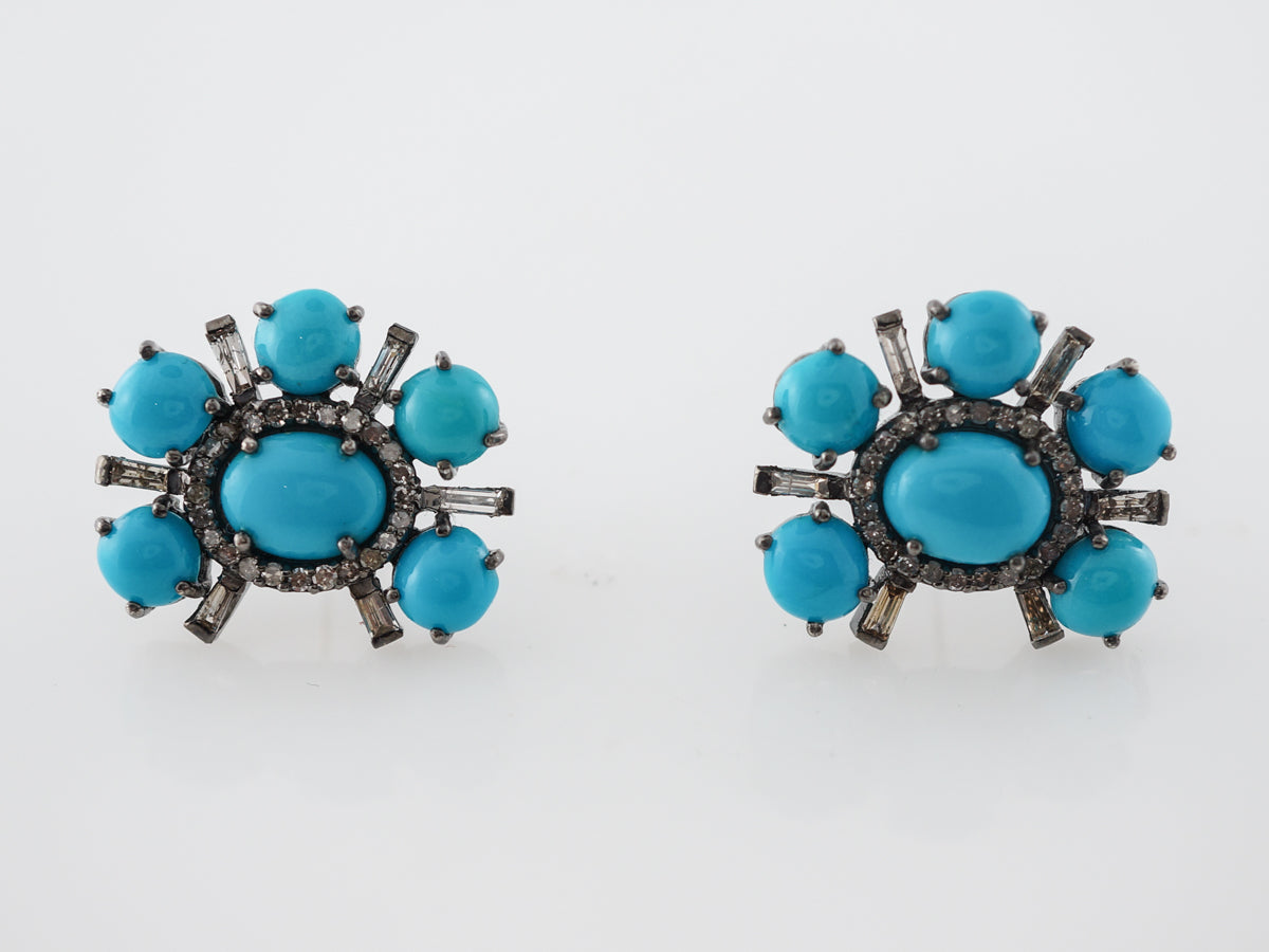 Diamond & Turquoise Earrings in Gold & Sterling Silver