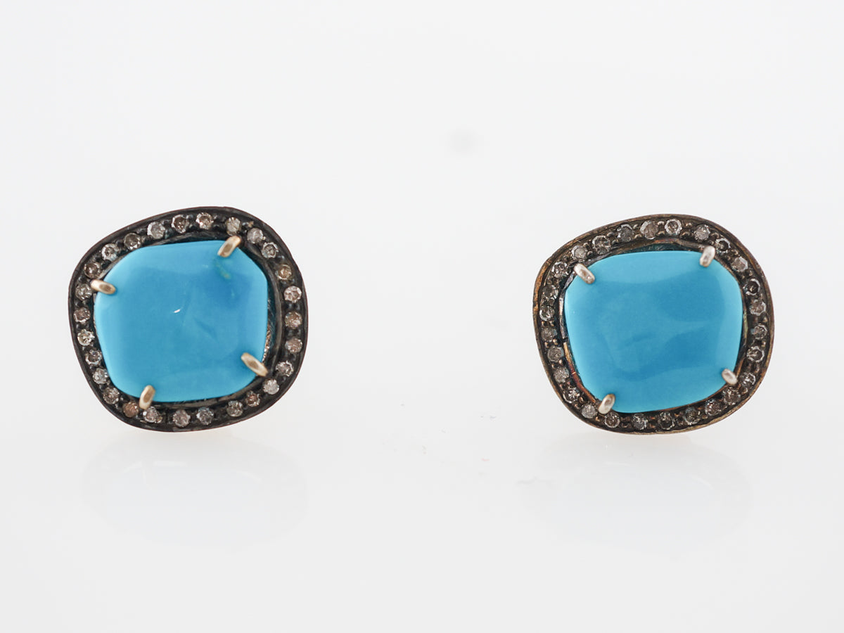 Turquoise & Diamond Earrings in Gold & Sterling Silver