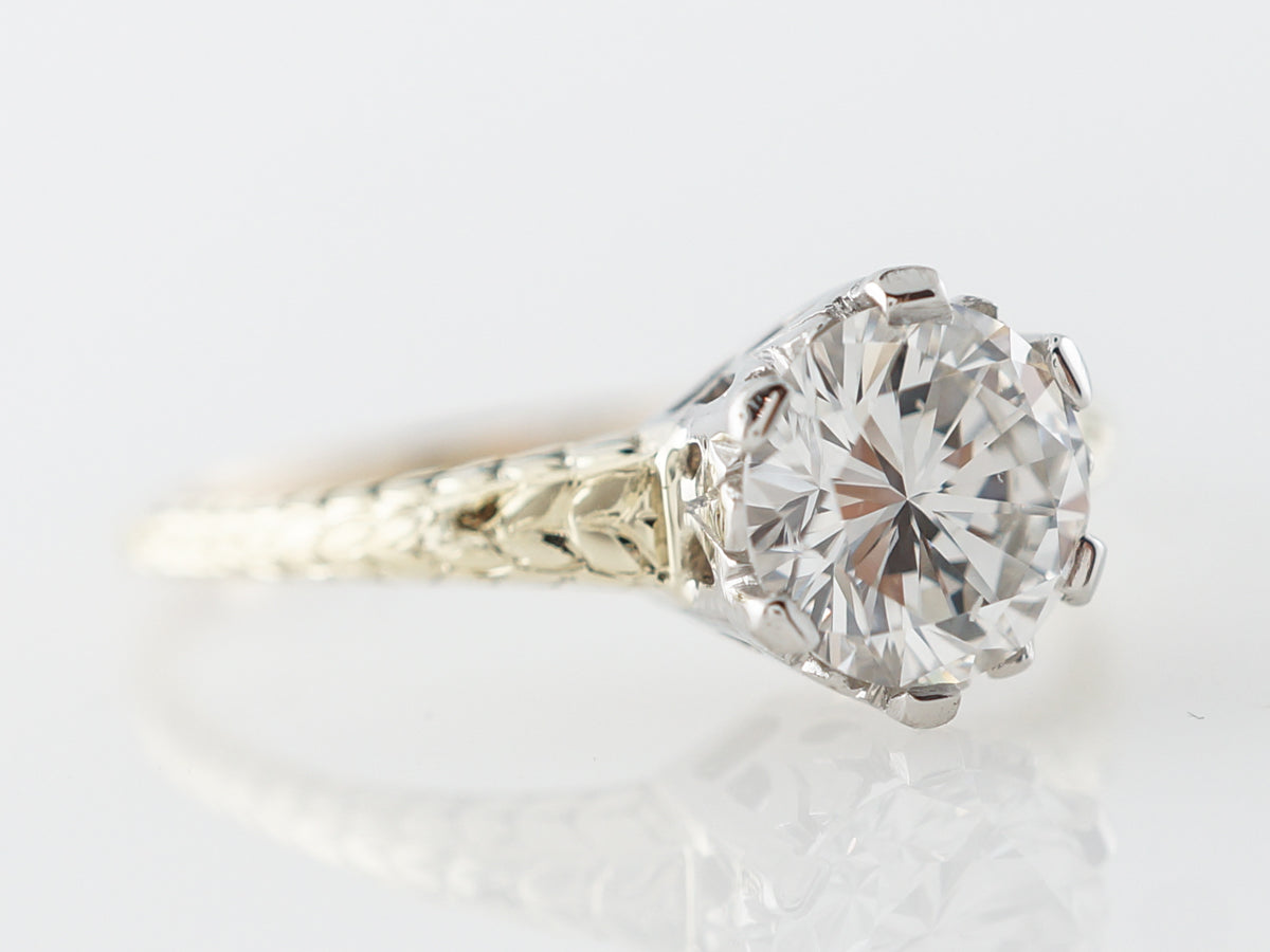 Two Tone Diamond Solitaire Engagement Ring in 14k