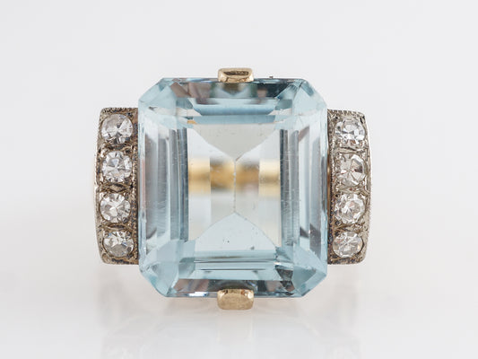 Two-Tone Emerald Cut Aquamarine Ring w/ Diamonds in 14k