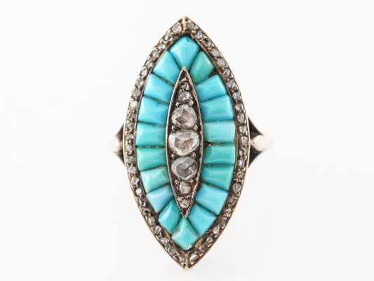 Vintage Victorian Diamond & Turquoise Ring in Rose Gold