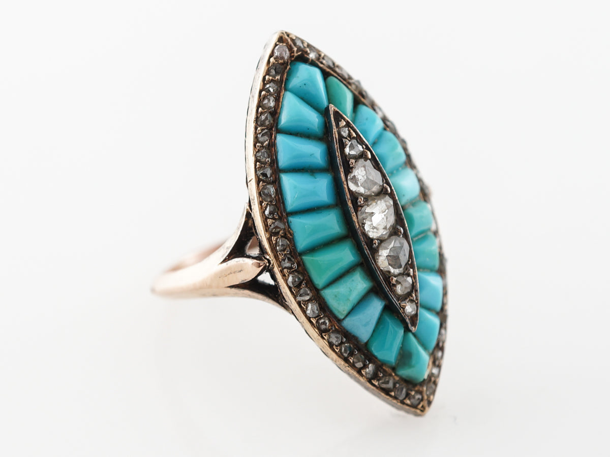 Vintage Victorian Diamond & Turquoise Ring in Rose Gold