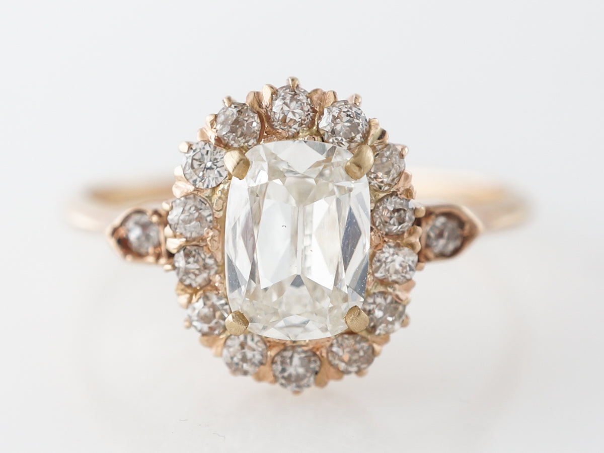 Victorian 1 Carat Halo Engagement Ring in 14k Yellow Gold