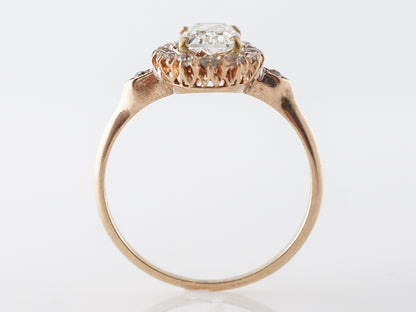 Victorian 1 Carat Halo Engagement Ring in 14k Yellow Gold