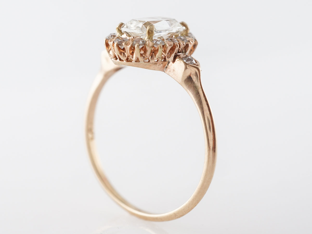 Victorian 1 Carat Halo Engagement Ring in 14k Yellow Gold