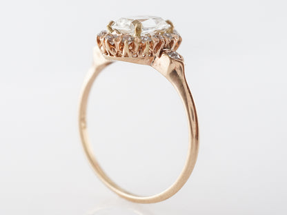 Victorian 1 Carat Halo Engagement Ring in 14k Yellow Gold