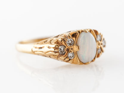 Victorian Black Opal Ring w/ Diamonds in 18k