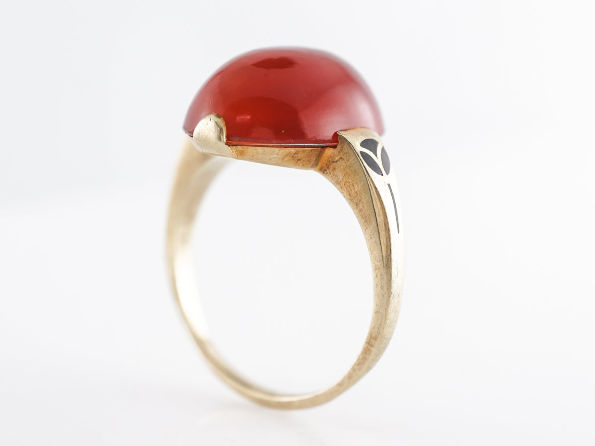 Victorian Cabochon Carnelian Cocktail Ring 14k Yellow Gold