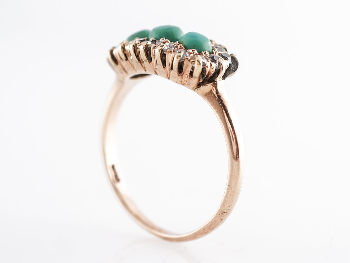 Victorian Cabochon Turquoise & Diamond Cocktail Ring 14k