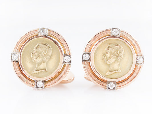 ***RTV***Victorian Cufflinks .24 Old European Cut Diamonds in 14k Yellow Gold