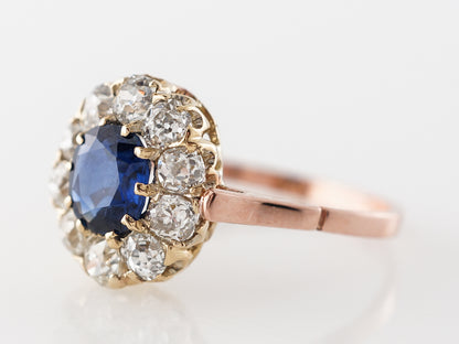 Victorian Cushion Cut Sapphire Engagement Ring Rose Gold
