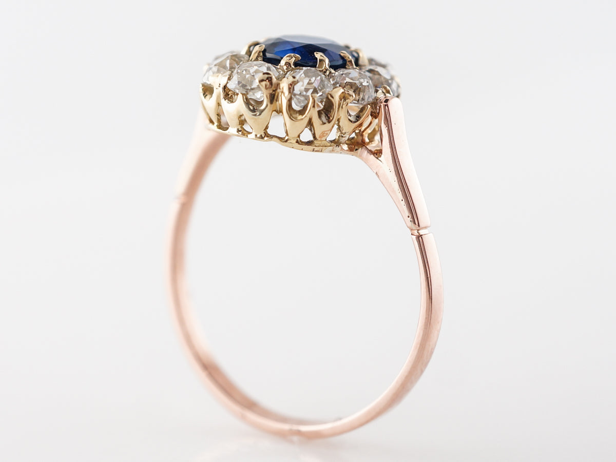 Victorian Cushion Cut Sapphire Engagement Ring Rose Gold