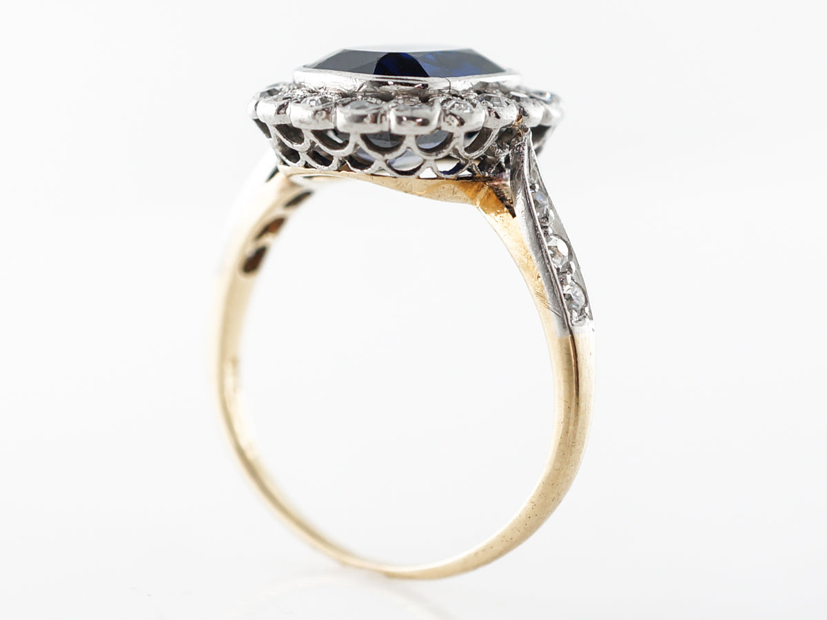 Victorian Cushion Cut Sapphire & Diamond Engagement Ring