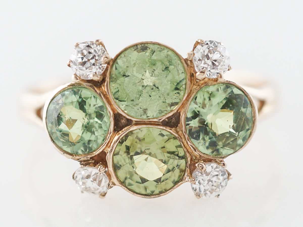 Victorian Cocktail Ring w/ Demantoid Garnets & Diamonds