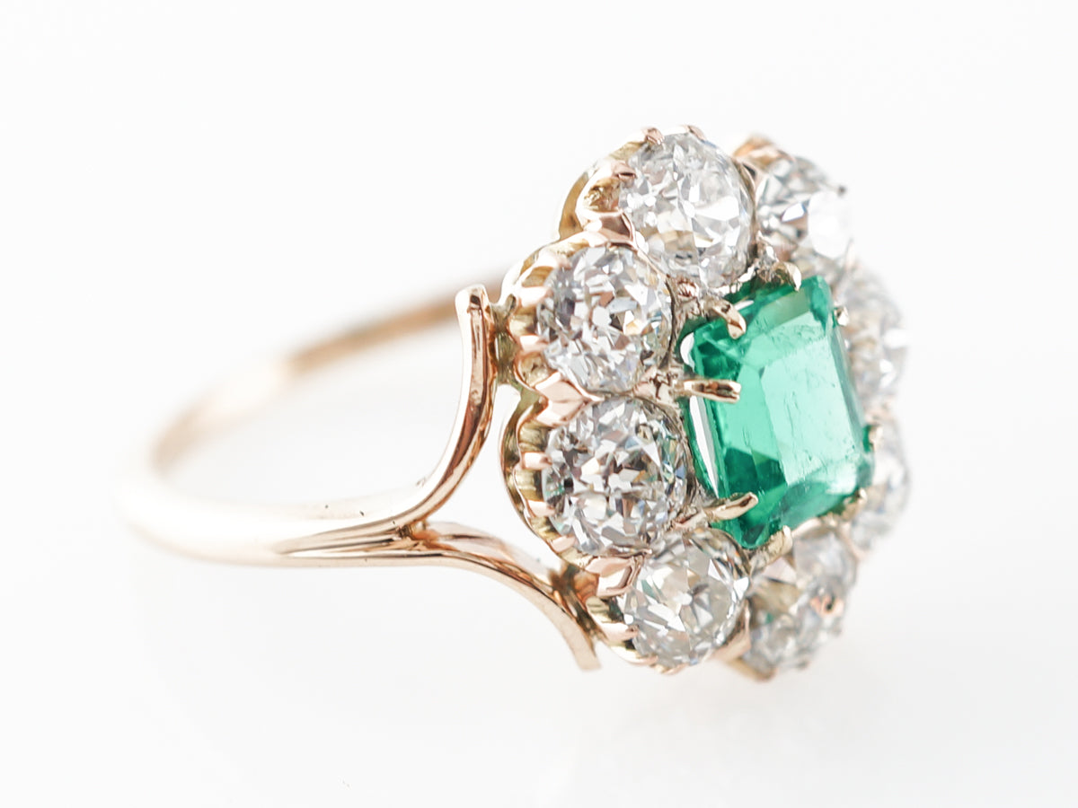 Victorian Emerald Cut Emerald Engagement Ring in Yellow Gold