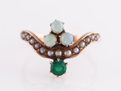 Victorian Emerald & Opal w/ Pearls Cocktail Ring in 10k