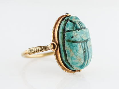 Art Deco Faience Cabochon Scarab in 14k Yellow Gold