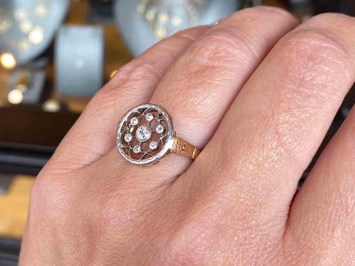 Victorian Filigree Cocktail Ring in 14K Yellow Gold