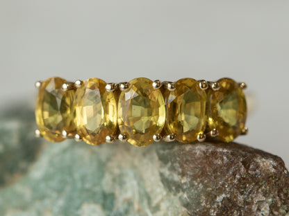 Mid-Century Five Stone Citrine Ring in 14k Yellow Gold