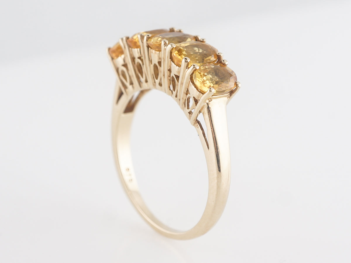 Mid-Century Five Stone Citrine Ring in 14k Yellow Gold