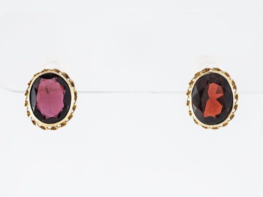 Victorian Style Garnet Stud Earrings in Yellow Gold
