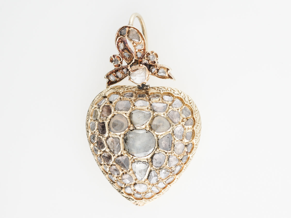 Victorian Heart Pendant w/ Rose Cut Diamonds in 14k