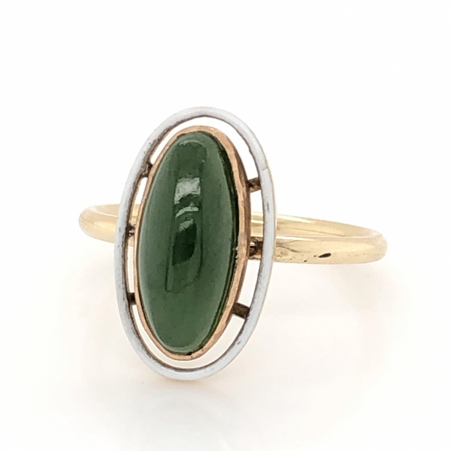 Victorian Jade Right Hand Ring  in 14k Yellow Gold