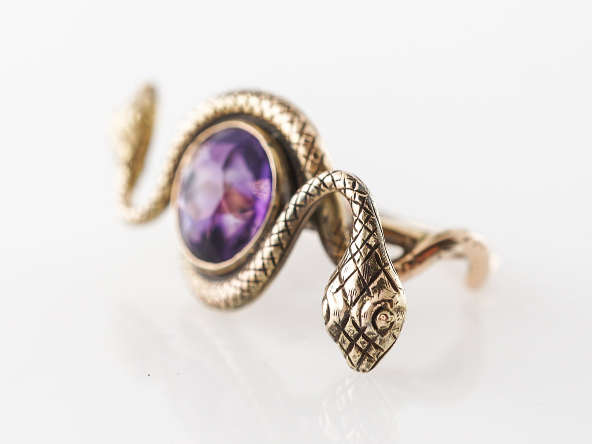 Victorian Amethyst Snake Ring in 14k Yellow Gold
