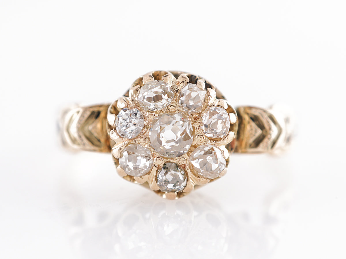 Victorian Diamond Cluster Engagement Ring 14k Yellow Gold