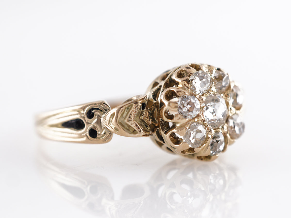 Victorian Diamond Cluster Engagement Ring 14k Yellow Gold