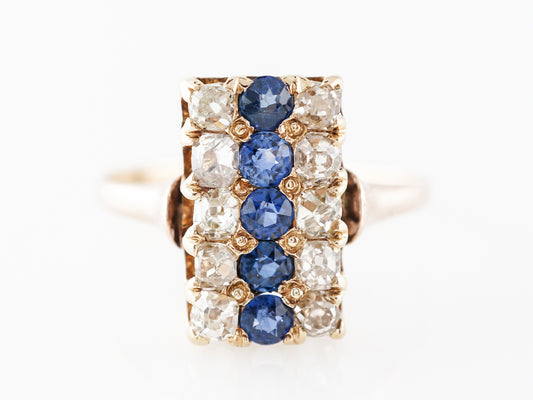 Victorian Old Mine Sapphire & Diamond Ring in Yellow Gold