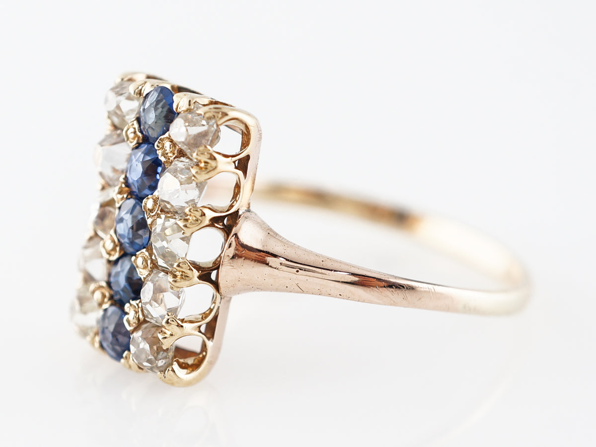Victorian Old Mine Sapphire & Diamond Ring in Yellow Gold