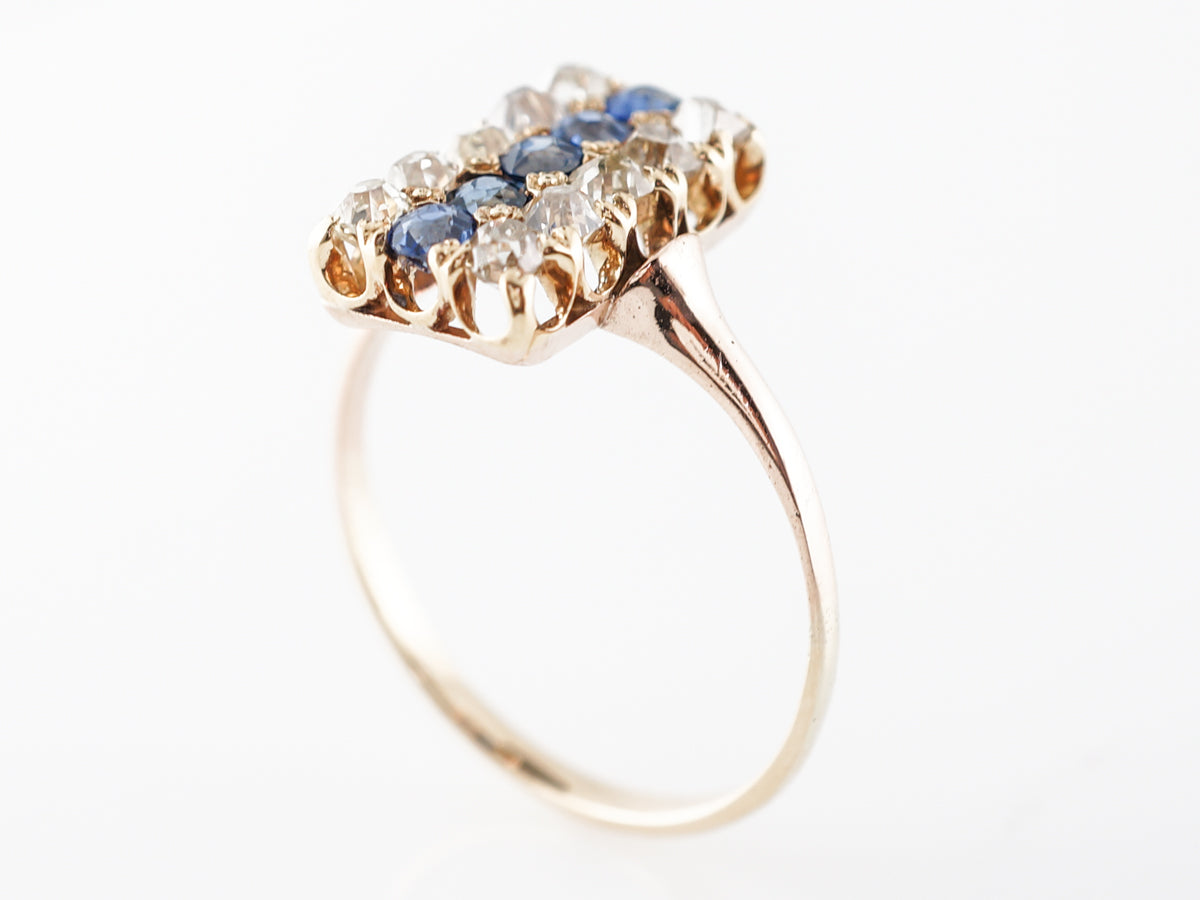 Victorian Old Mine Sapphire & Diamond Ring in Yellow Gold