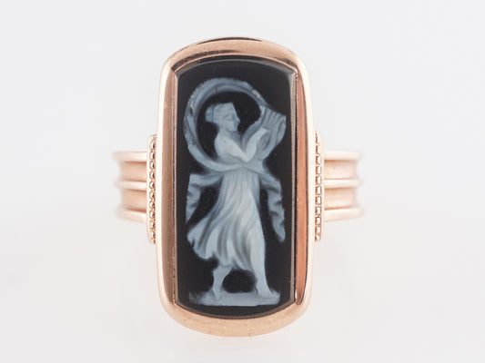 Victorian Onyx Cameo Ring in 14k Rose Gold