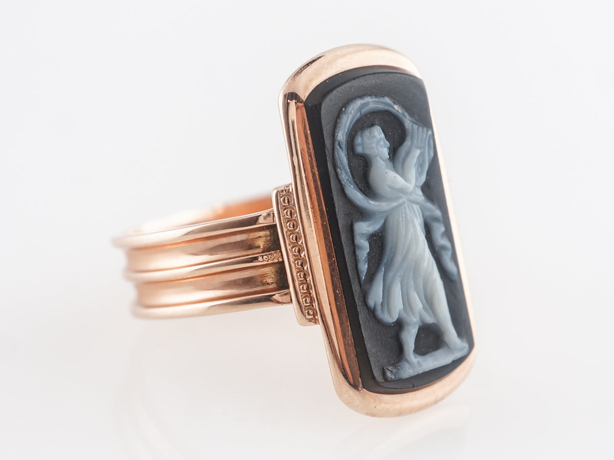 Victorian Onyx Cameo Ring in 14k Rose Gold