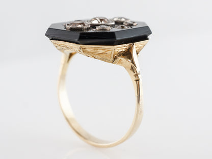 Victorian Onyx Cocktail Ring W/ Old European Cut Diamonds 14k
