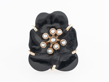 Victorian Onyx & Pearl Ring in 14k Yellow Gold