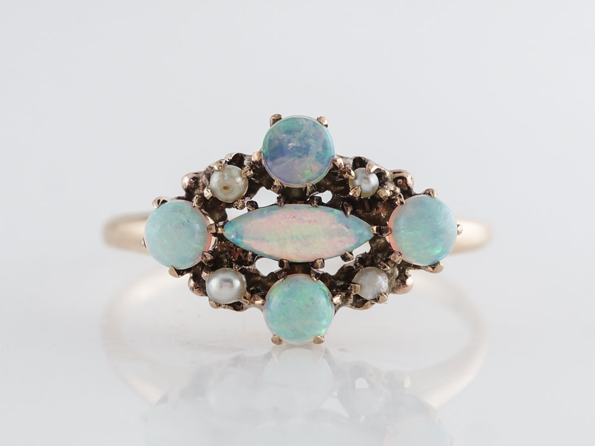 Victorian Opal & Pearl Cocktail Ring in 10k Yellow Gold