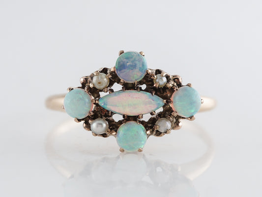 Victorian Opal & Pearl Cocktail Ring in 10k Yellow Gold