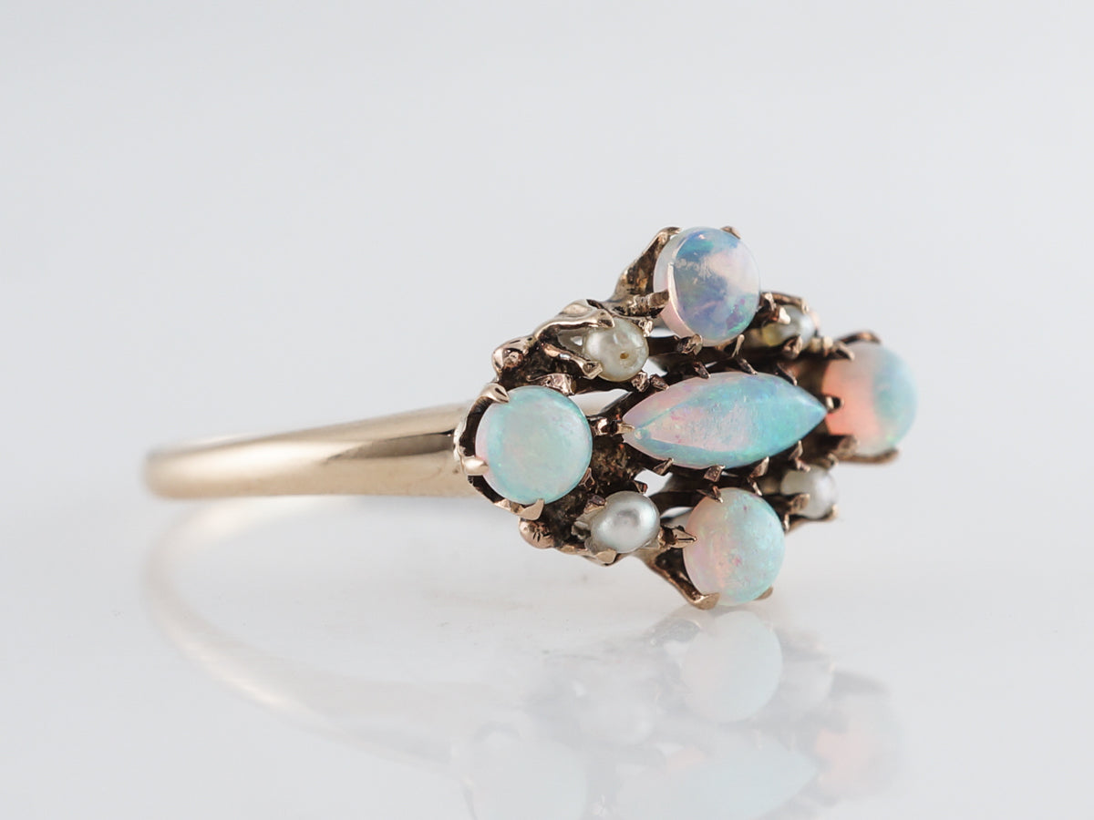 Victorian Opal & Pearl Cocktail Ring in 10k Yellow Gold