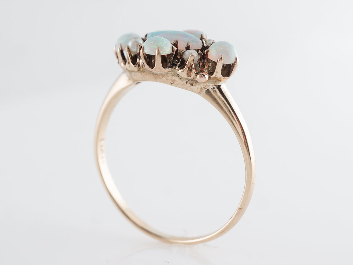 Victorian Opal & Pearl Cocktail Ring in 10k Yellow Gold