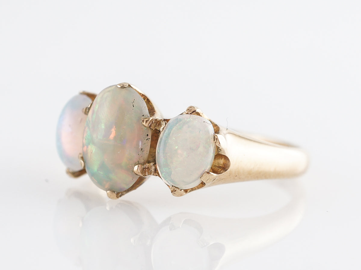 Victorian Three Stone Opal Right Hand Ring 14k