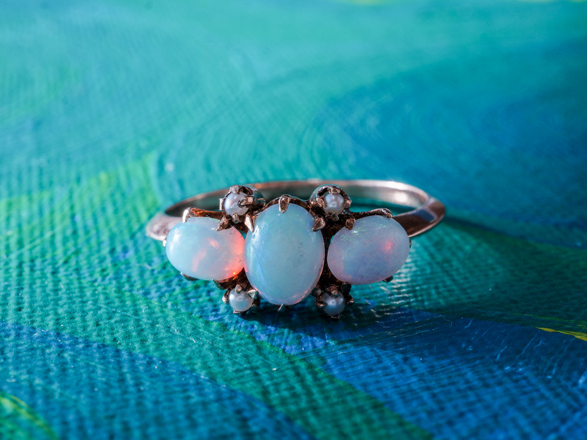Victorian Opal and Pearl Cocktail Ring 14k