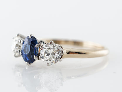 Victorian Oval Sapphire & Diamond Three Stone Engagement Ring