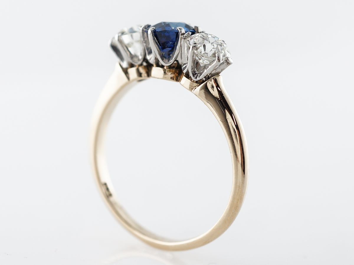 Victorian Oval Sapphire & Diamond Three Stone Engagement Ring