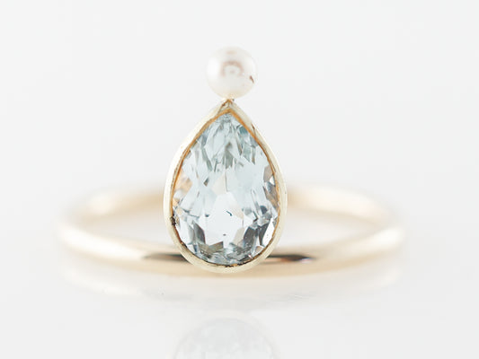 Victorian Aquamarine & Pearl Ring in 14k Yellow Gold