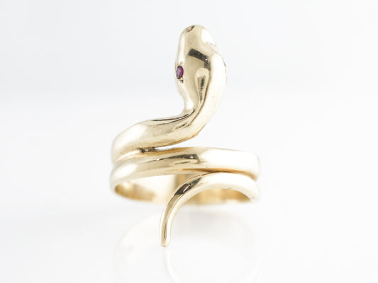 Victorian Snake Ring w/ Ruby Eyes in 14k Yellow Gold