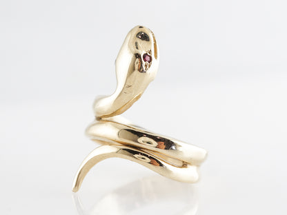 Victorian Snake Ring w/ Ruby Eyes in 14k Yellow Gold