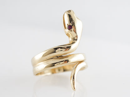 Victorian Snake Ring w/ Ruby Eyes in 14k Yellow Gold